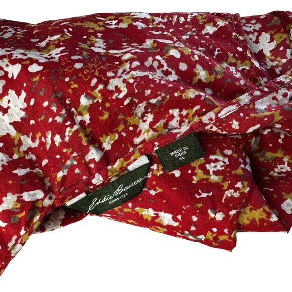 Eddie Bauer Sleevless Top XL 100% Cotton Button Front Pintucking Red Abstract - Picture 6 of 9